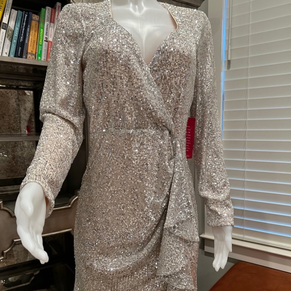Elegant Silver Sequin Wrap Dress
